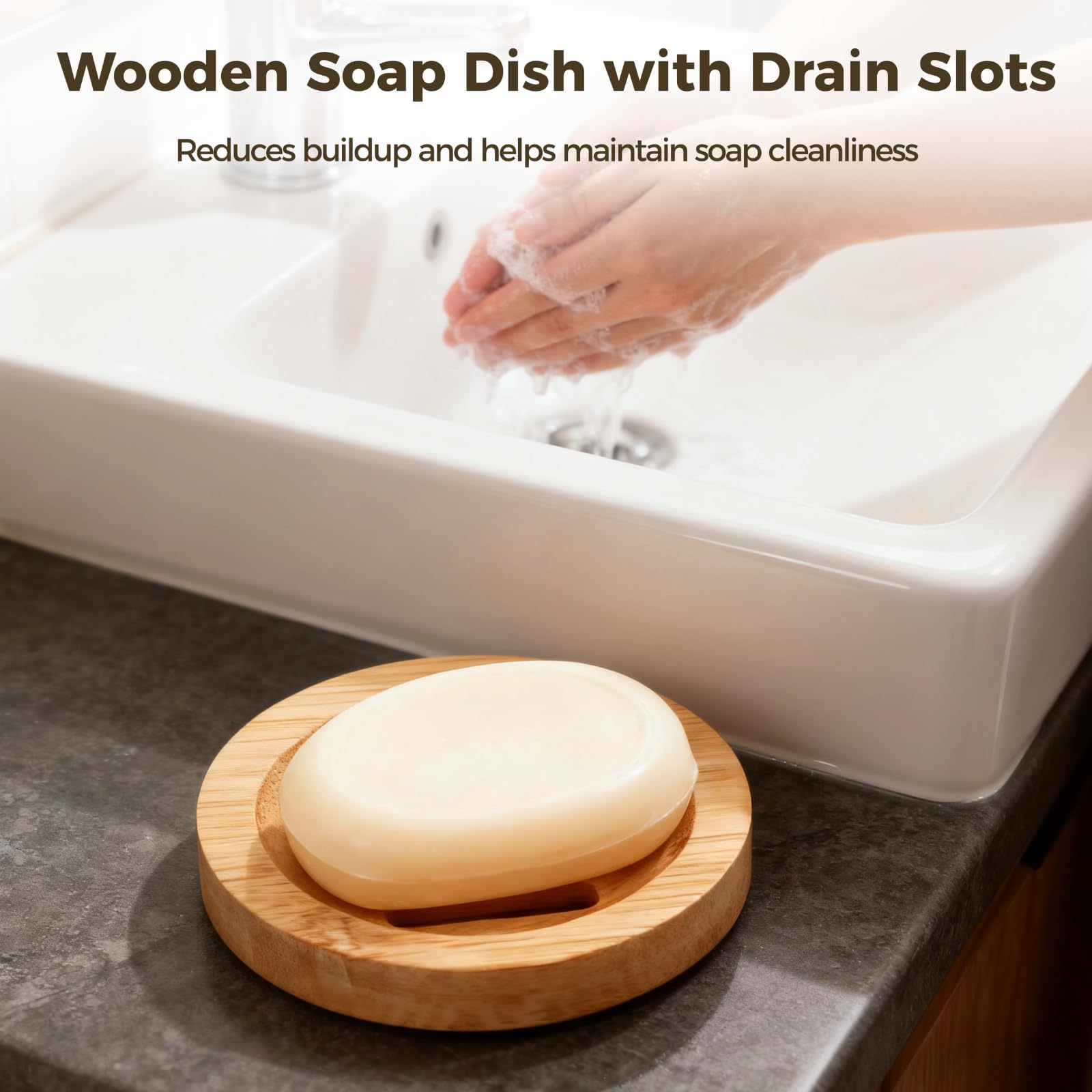 24PCS Bamboo Soap Dishes,3.2 in Round Wooden Soap Holder with Drainage Slots, Waterproof Lacquered Soap Bar Tray for Bathroom Shower