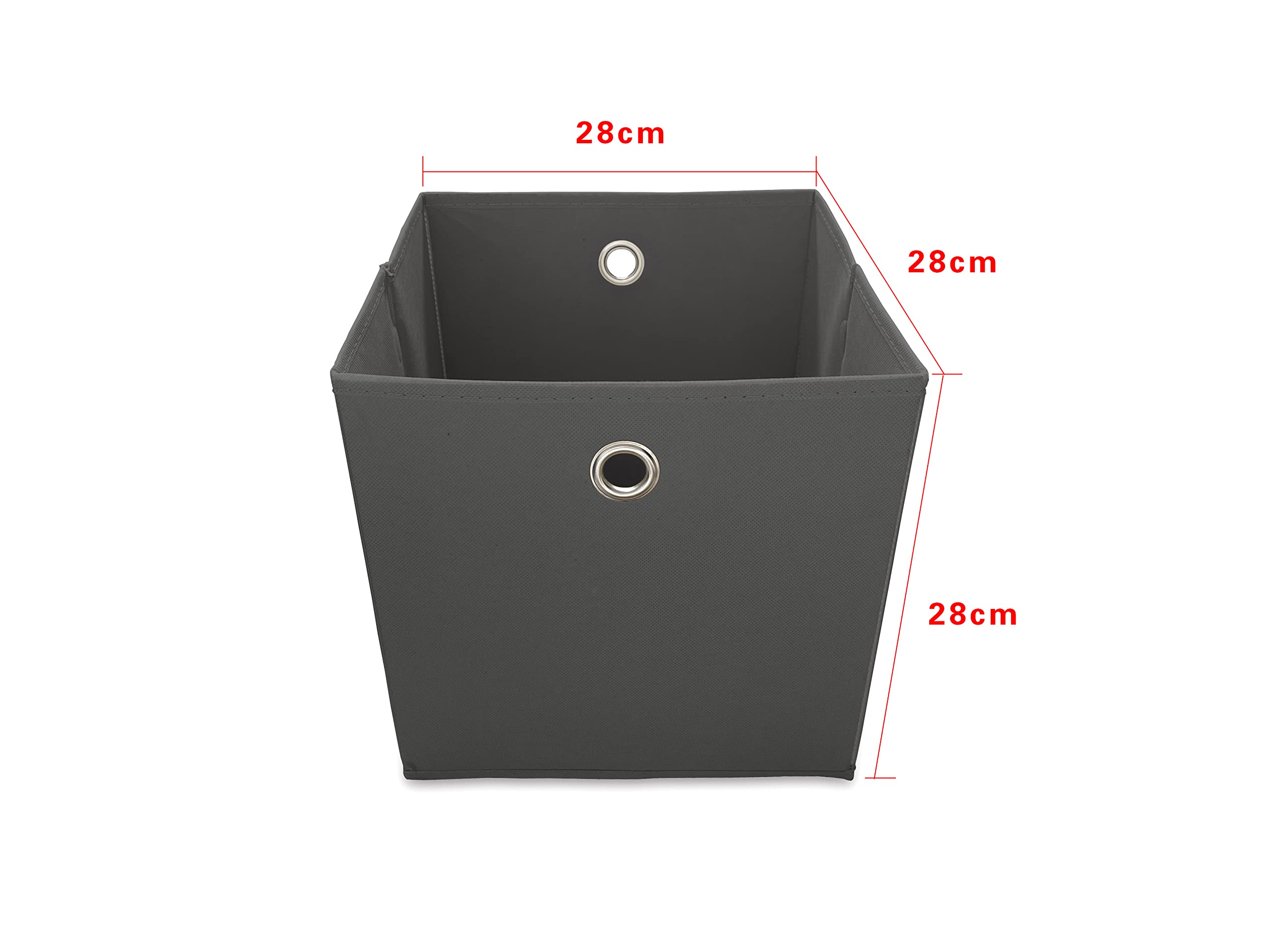 Webeasy Square Canvas Fabric Storage Box, Pack of 6 Eyelet Cube Foldable Open Bins for Home Office Nursery Organisation,Grey,28X28X28(CM)