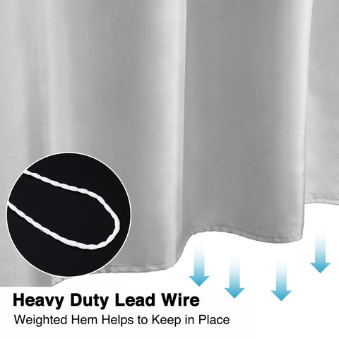 WELTRXE Shower Curtain Mould Proof Mildew Resistant, 180x180cm Light Grey Bathroom Curtain Set With Hooks, Weighted Hem