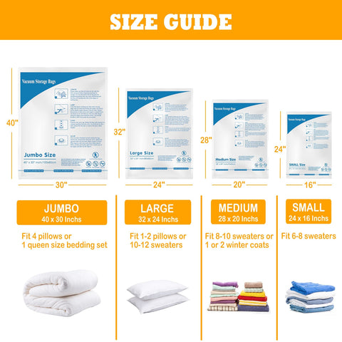 Vacuum Storage Bags 12 Jumbo, Space Saver Sealer Bags, Airtight Compression Bags for Clothes, Pillows, Comforters, Blankets, Bedding