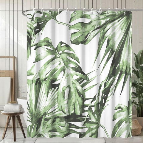 Uiiooazy Anti-Mould Shower Curtain, 180 x 180 cm Tropical Green Palm Leaves Jungle Bath Curtains Washable Fabric Waterproof Polyester Bathroom