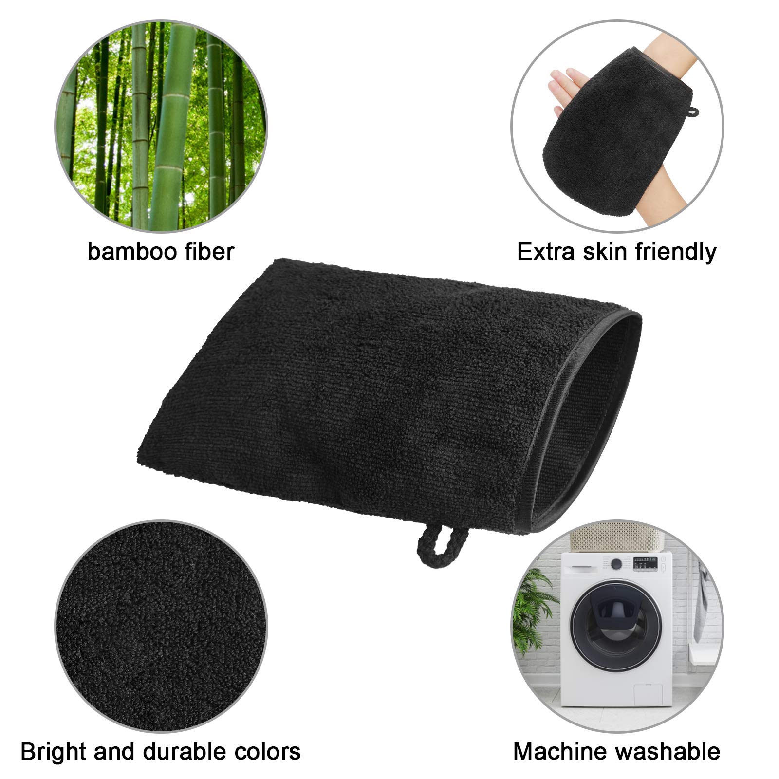 PHOGARY Pack of 10 Microfibre Wash Mitts, Soft Face Cleansing Mitts, Body Bath SPA Terry Cloth, Reusable Makeup Remover Mitt Gloves, 15x21 cm, Black