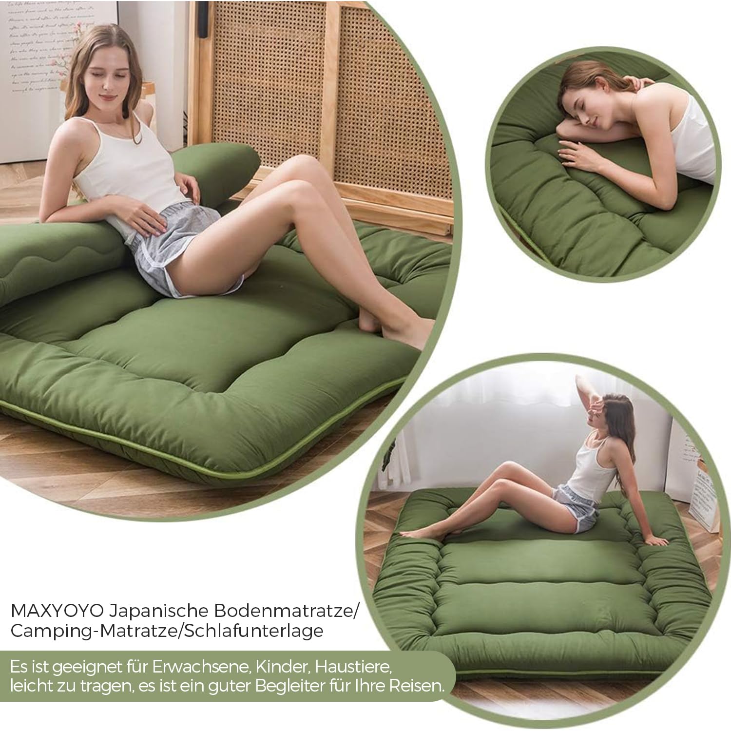 MAXYOYO Japanese Floor Mattress Futon Mattress, Thicken Tatami Mat Sleeping Pad Foldable Roll Up Mattress Dormitory Mattress Pad Floor Lounger Pillow