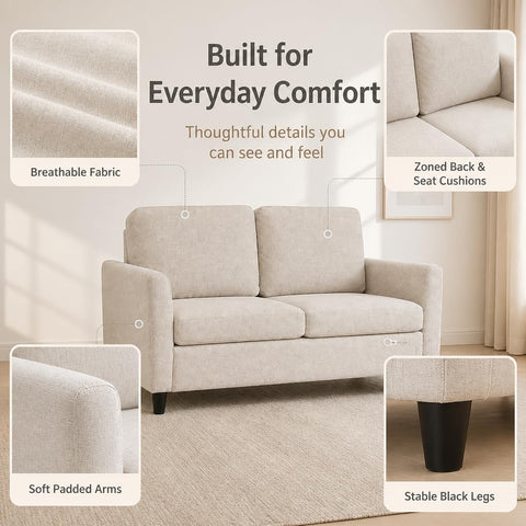 YODOLLA Beige 2-Seater Loveseat Sofa with Washable Covers