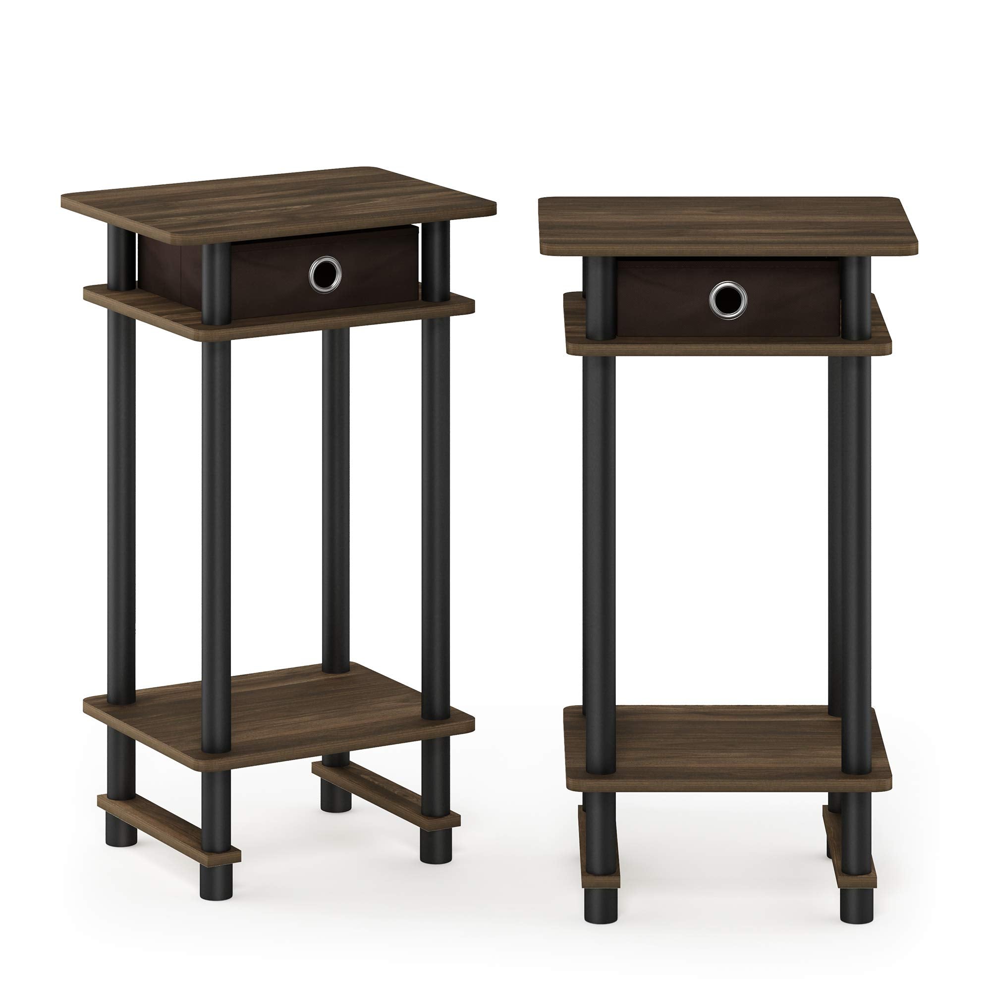 Furinno TURN-N-TUBE Side Table Set of 2, 3-Tier End Table with Storage Bin, Open Shelf Night Stand, Bedside Table, for Living Room, Bedroom