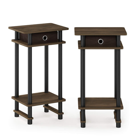 Furinno TURN-N-TUBE Side Table Set of 2, 3-Tier End Table with Storage Bin, Open Shelf Night Stand, Bedside Table, for Living Room, Bedroom