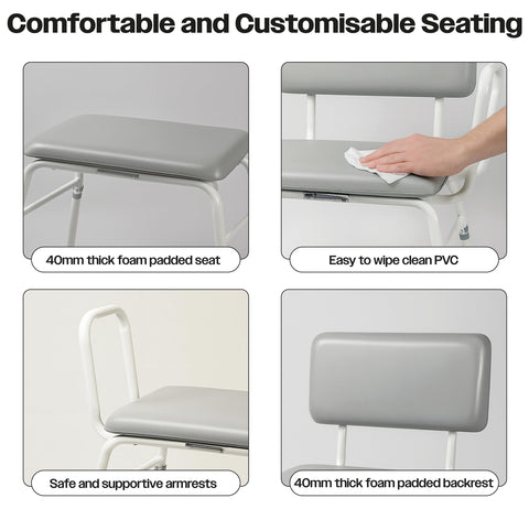 Aidapt 4in1 Bariatric Perching Stool. Padded Back Extra Wide Seat, Height Adjustable,254kg Weight Limit