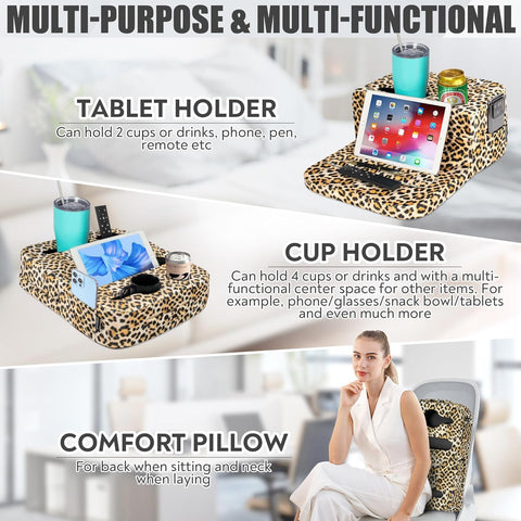 TabCouchCaddy - Couch Cup Holder Tray Pillow - Bed, Couch Caddy, Sofa, RV & Car - Holds Drinks, Snacks, Remotes, Phones, Kindle, Tablet