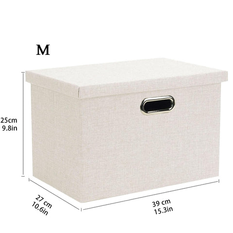 Wintao Storage Boxes with Lids, Storage Baskets for Shelves Toy Box Collapsible Fabric Bins Beige Medium Large 39 x 27 x 25 cm 3 Pack