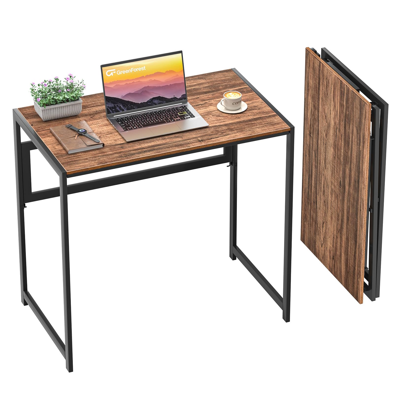 GreenForest Folding Desk 80cm No Assembly Required for Small Space, Brown