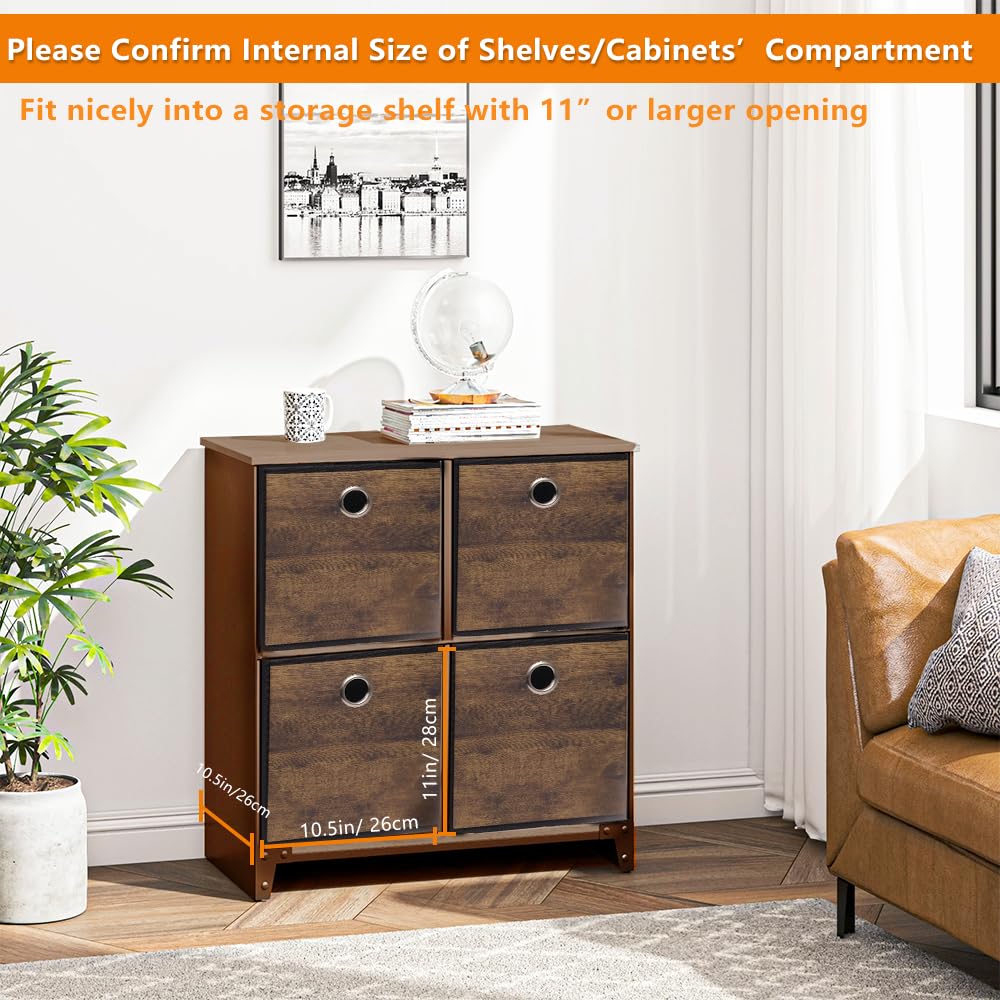 4 Pack Durable Storage Cube Box with Wood Grain,Decorative Thickened Fabric Storage Basket,Space Saving Foldable Cube Bins for Open