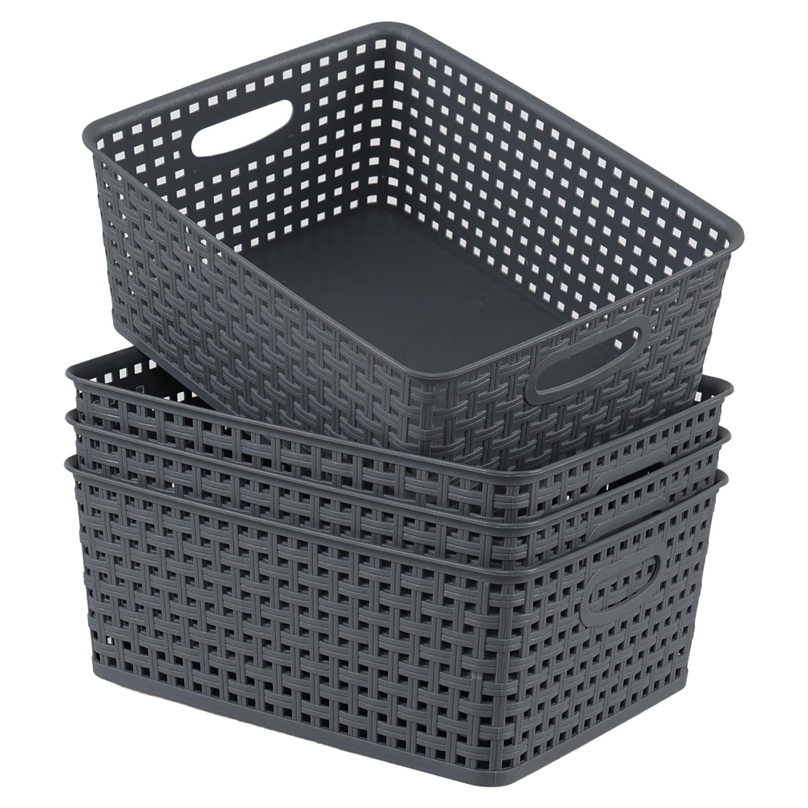 Doryh Plastic Woven Storage Basket, Grey Cupboard Storage Baskets, 4-Pack