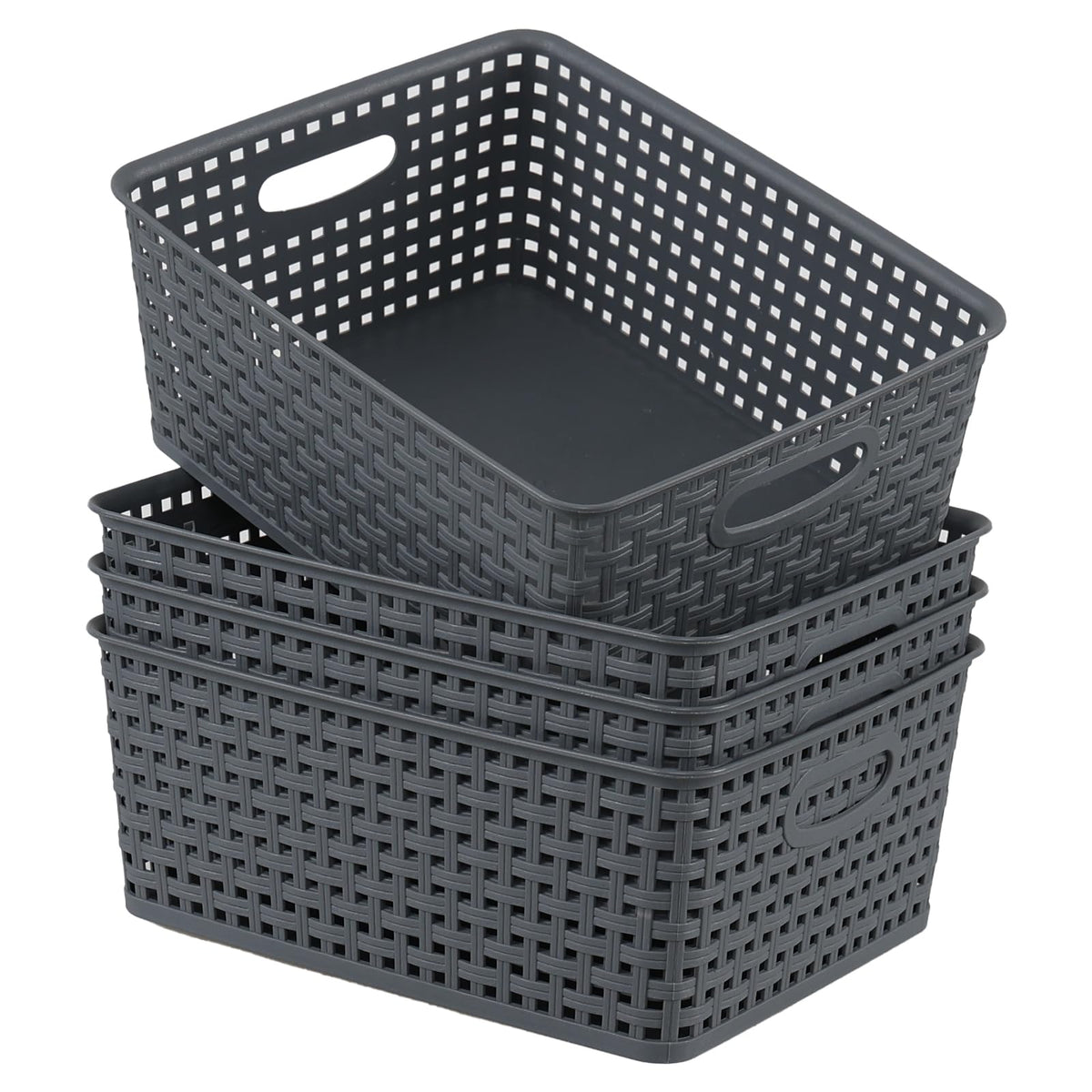 Doryh Plastic Woven Storage Basket, Grey Cupboard Storage Baskets, 4-Pack