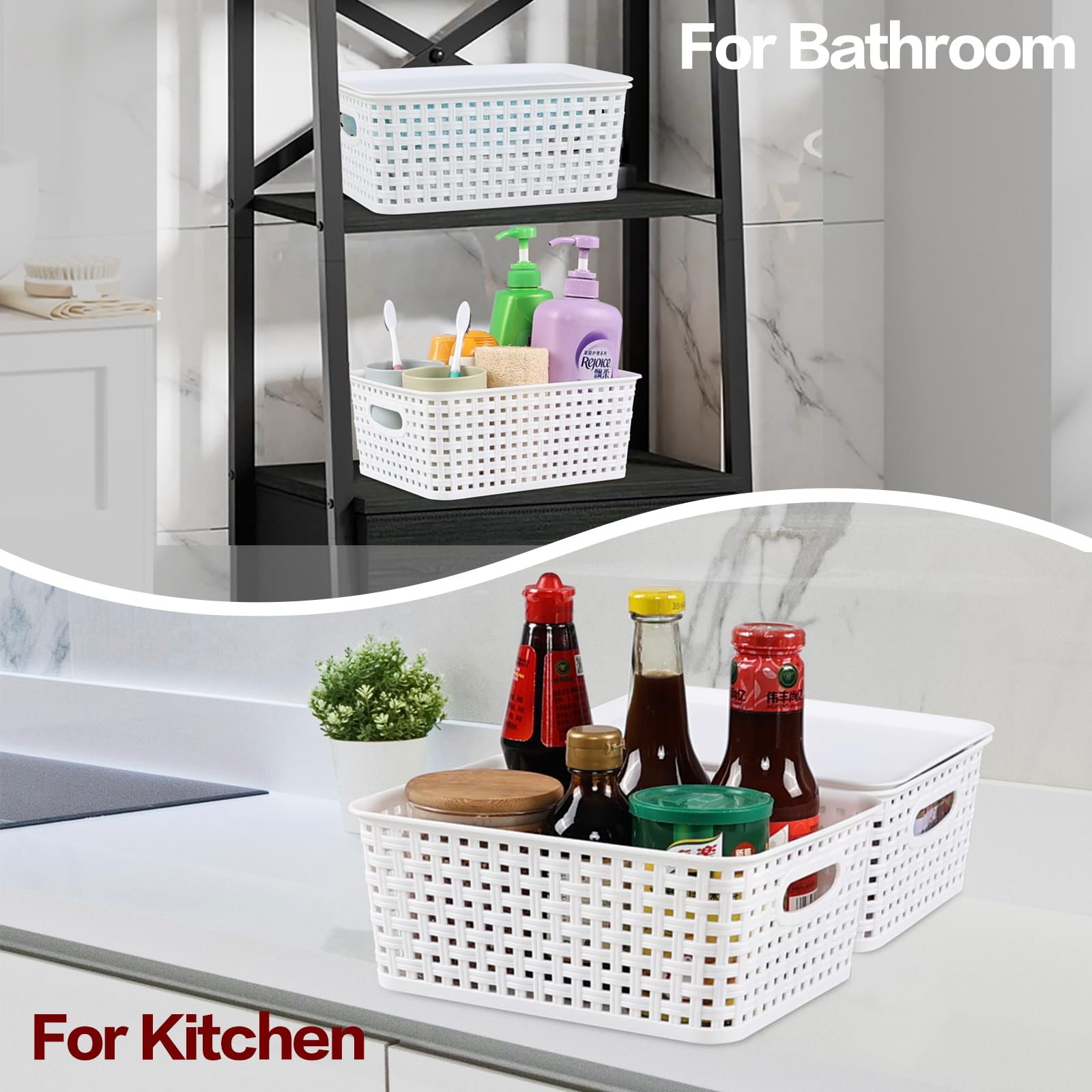 Obstnny Lidded Storage Basket Set of 6, Small Kitchen Cupboard Baskets