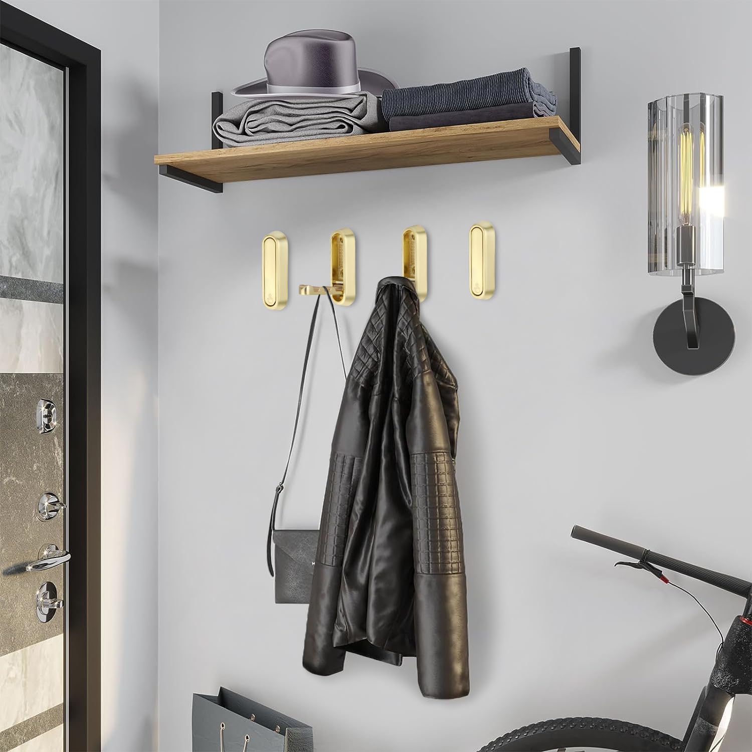 SYZOW Folding Coat Hooks, 4PCS Black Wall Hooks for Hanging Coats Bathroom Towel Hooks Hardware Heavy Duty Robe Hooks Wall Mounted DIY Coat Rack