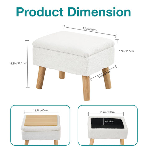 BRIAN & DANY Footstool Ottoman with Storage, Faux Teddy Fur Rectangle Storage Ottoman