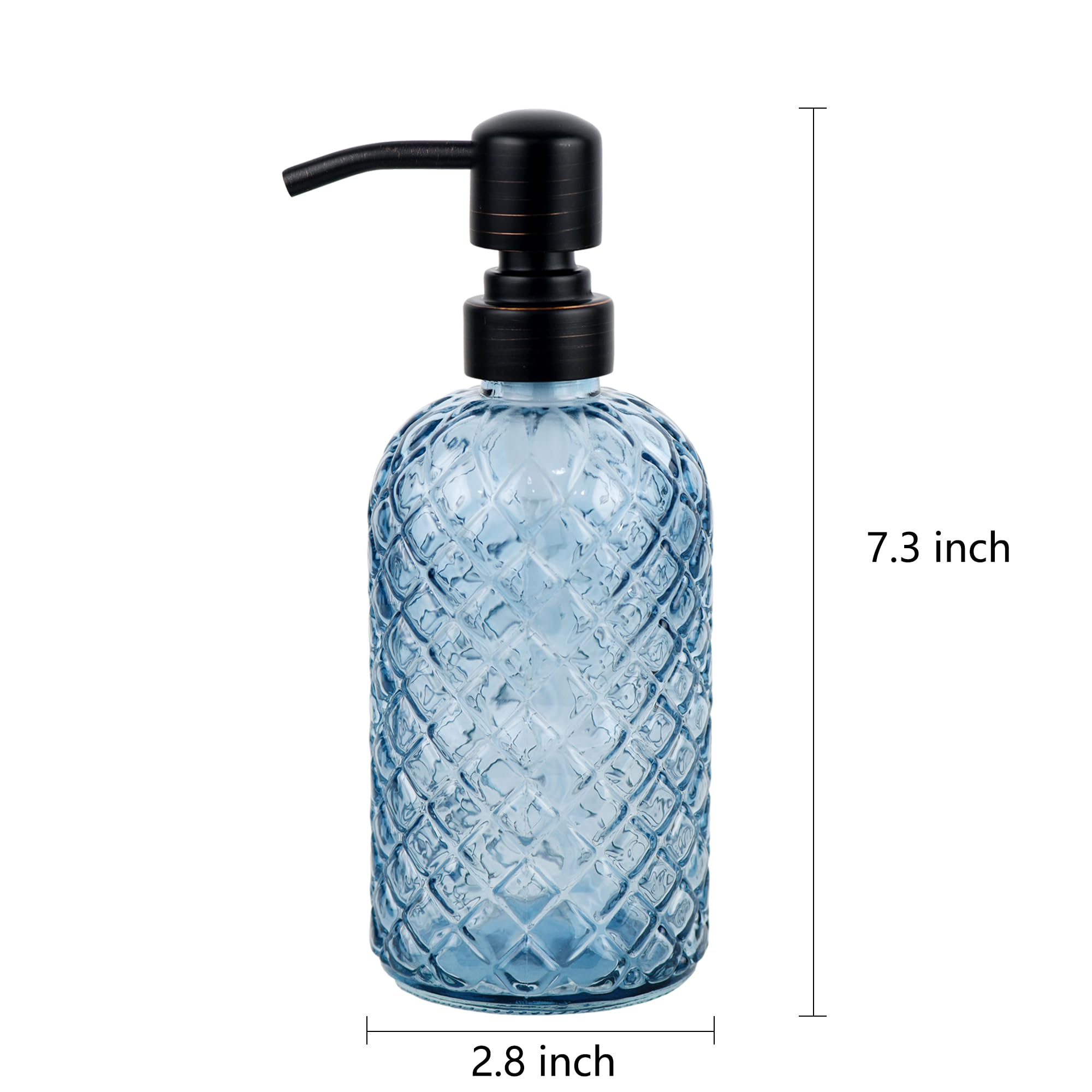 SDLumeiy 16 oz Glass Soap Dispenser with Stainless Steel Vintage Brushed Bronze Pump Head, Refillable Gemstone Pattern Dispenser for Hand, Dish