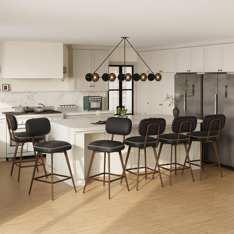 MALOL PU Leather Breakfast Bar Stools Set of 6, Swivel Kitchen Bar Chairs with Backrest and Metal Legs