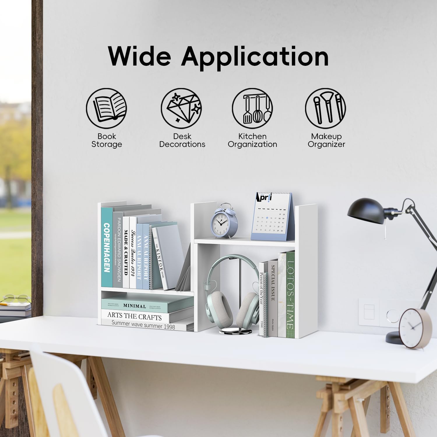 SUPEASY Wood Desk Shelf, 5-Unit Desktop Organizer Adjustable Desktop Shelves, Wood Tabletop Bookshelf Desk Organizers and Accessories for Home Office