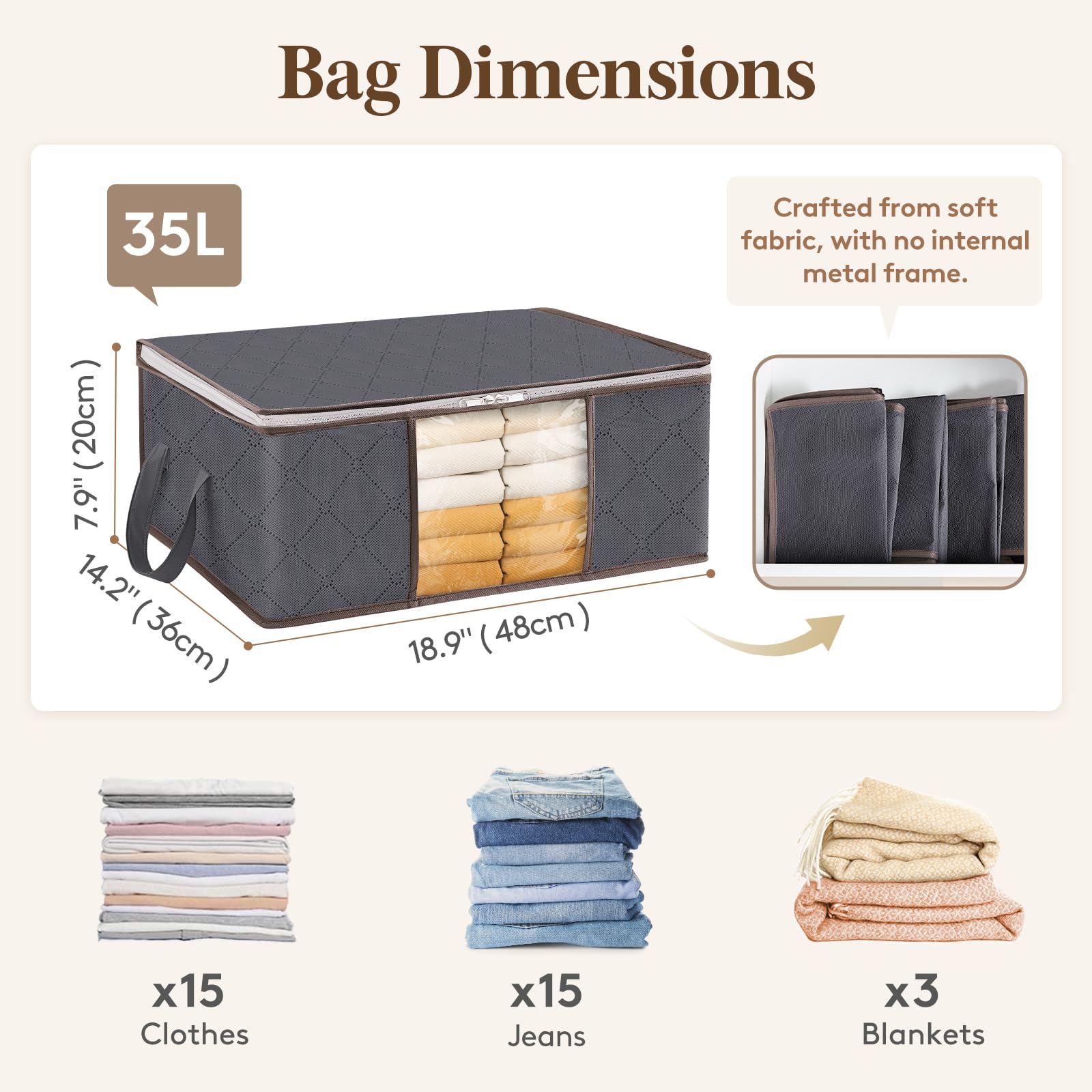 Lifewit 35L Clothes Storage Bags with Clear Window, Foldable Underbed Clothes Covers, Organisers for Clothing, Bedding, Sweaters Protection, 6 Pack