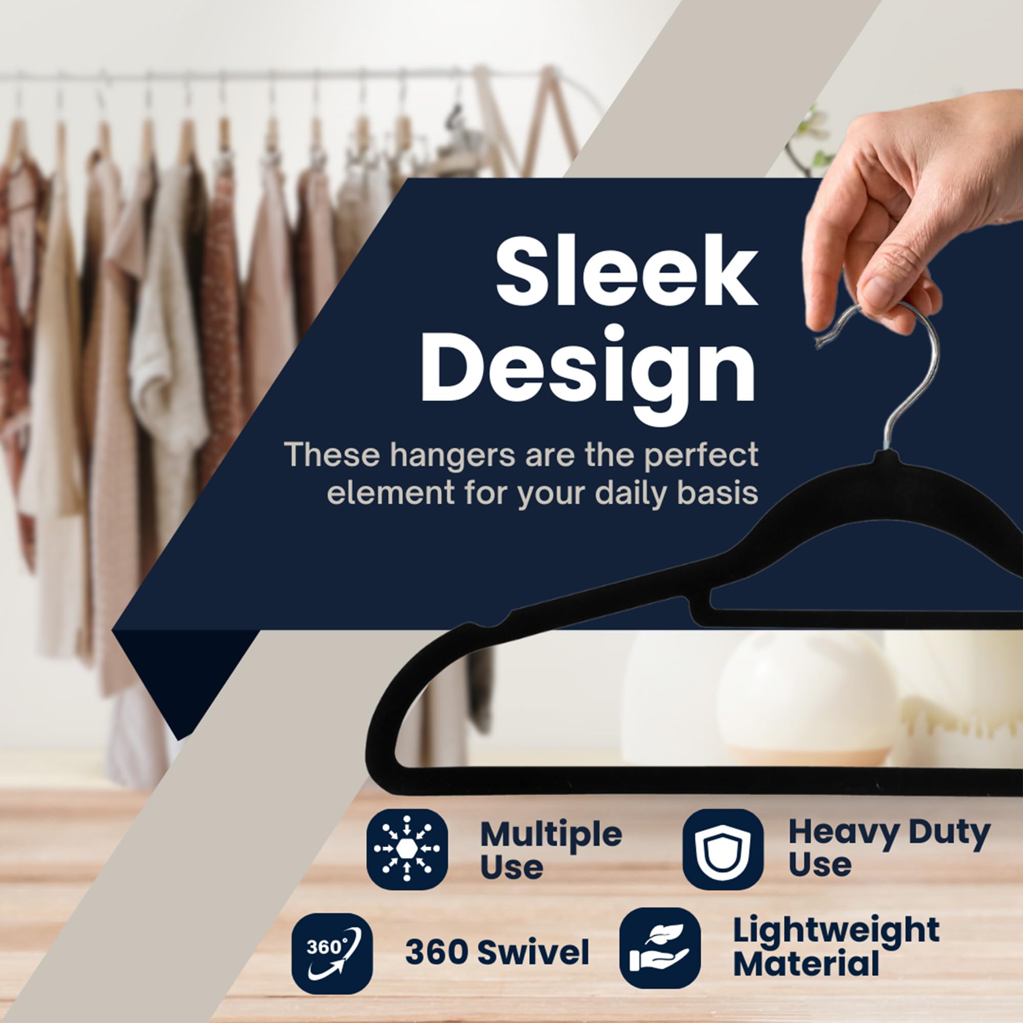 Sasha Morel 50 Pack Velvet Coat Hangers – Non Slip Velvet Hangers for Clothes, Space Saving Adult Hangers with Tie Organizer & Swivel Hooks