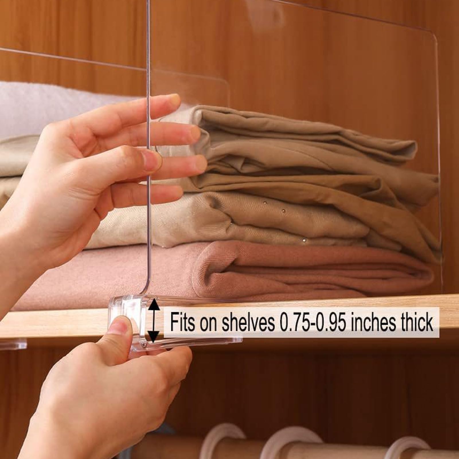 Irishom 8 Pack Clear Acrylic Shelf Dividers, Wardrobe Organiser & Separator for Clothes, Towels and Bags