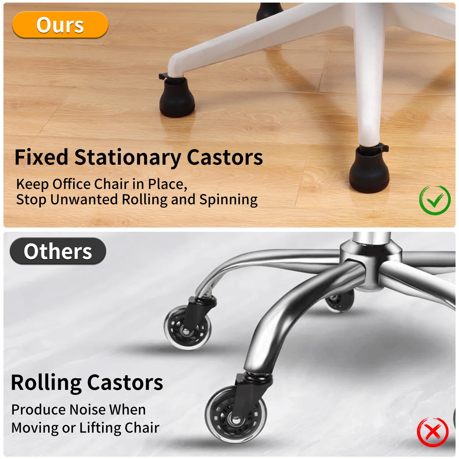 Bell Glides Replacement Office Chair, Fixed Stationary Castors
