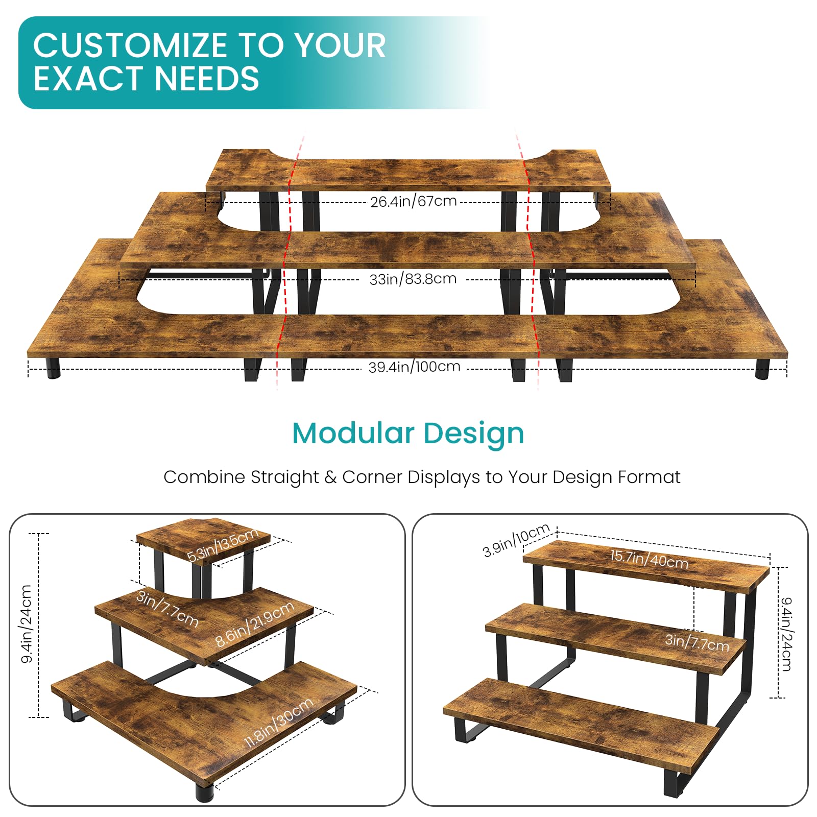 ELITEROO 3 Tier Wooden Retail Display Shelves, Portable Display Rack for Retail Counter Top Craft Shows Tradeshows