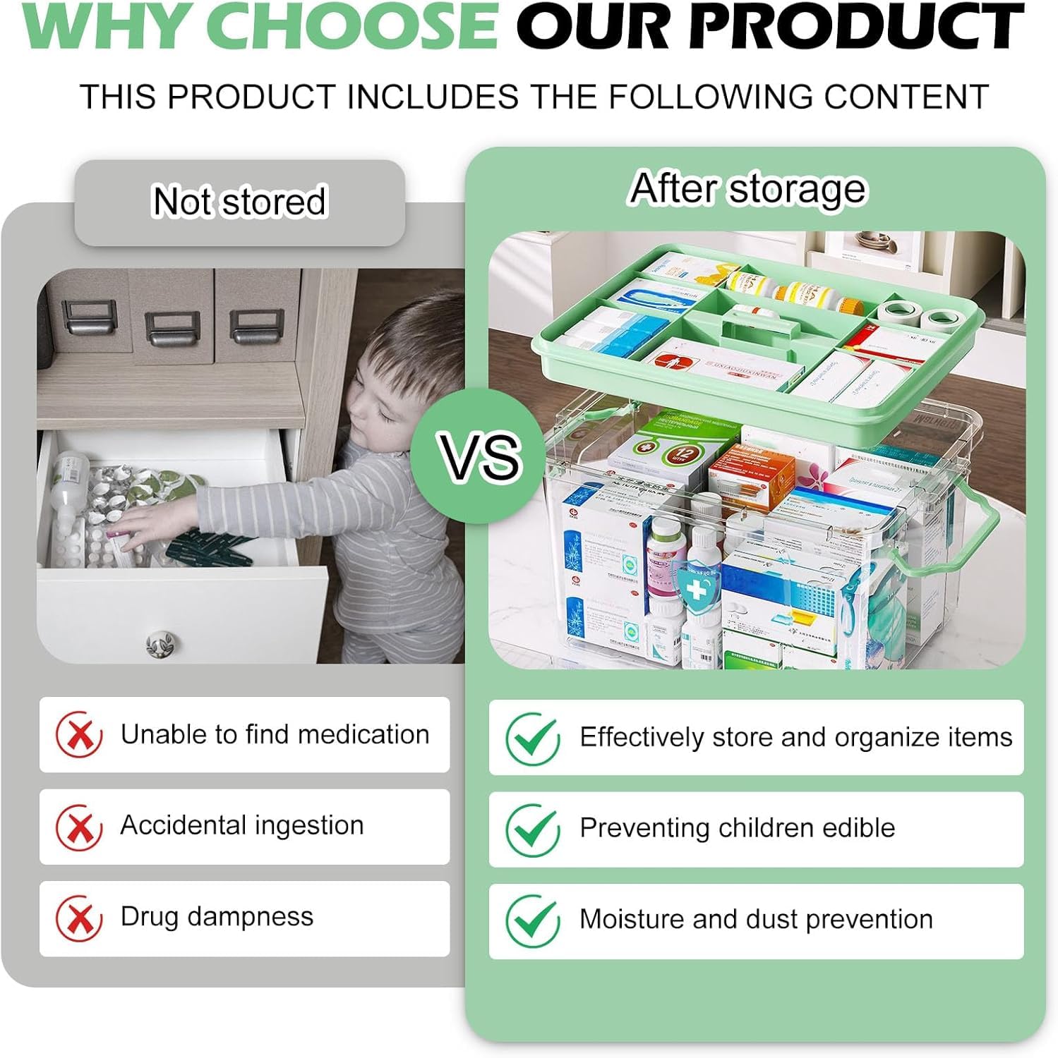 AouiSton Medicine Storage Box, 2 Layer First Aid Box Case Plastic Medicine Box Large Capacity Medical Box Storage Box Household Medicine Cabinet