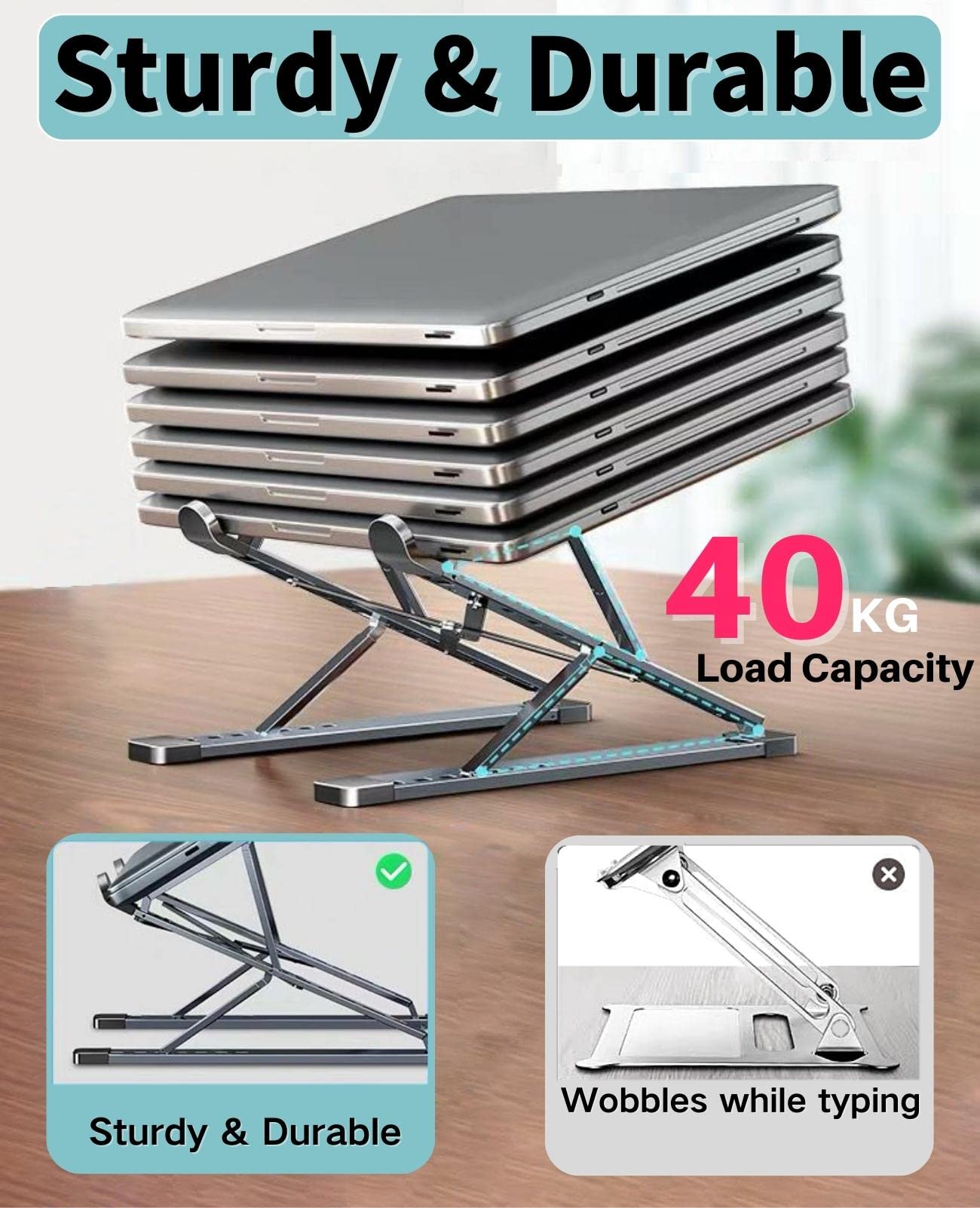 VVGAOGES Laptop Stand, Aluminium Height-Adjustable Ventilated Notebook Stand, Foldable Portable Laptop Stand Holder All 10-15.6 Inch Laptops