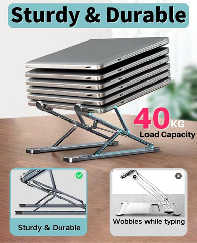 VVGAOGES Laptop Stand, Aluminium Height-Adjustable Ventilated Notebook Stand, Foldable Portable Laptop Stand Holder All 10-15.6 Inch Laptops