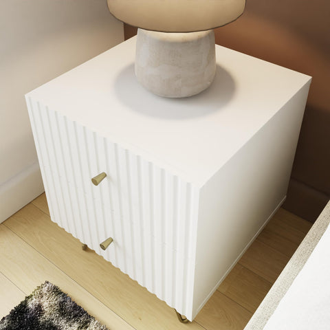 GFW Thalia 2 Drawer Bedside Table, Modern White Nightstand with Textured Finish & Hairpin Legs