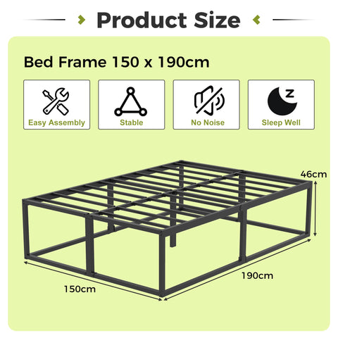 EMODA 46 cm High Metal Bed Frame 150x190 cm, Black