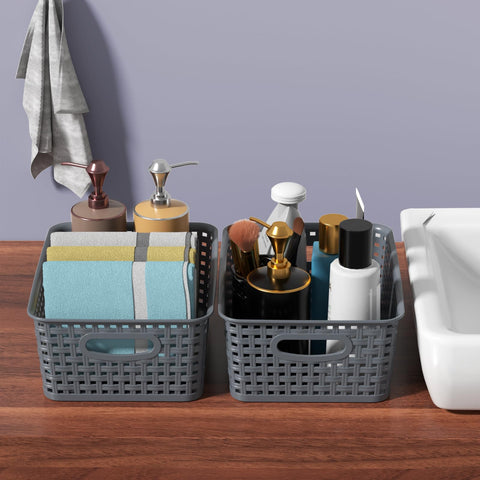 Qshape Kitchen Plastic Weave Storage Baskets, 6 Packs
