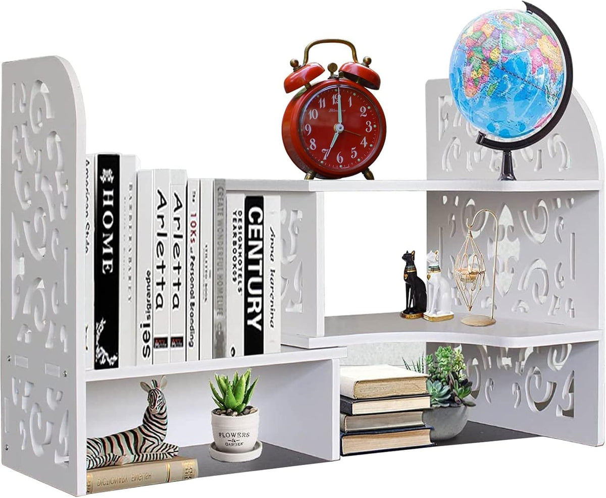DoToGo Desk Shelf Organizer, Deskop Bookshelf for Small Space Adjustable Expendable for Office, Home, Kitchen (white-wanqu-lk)