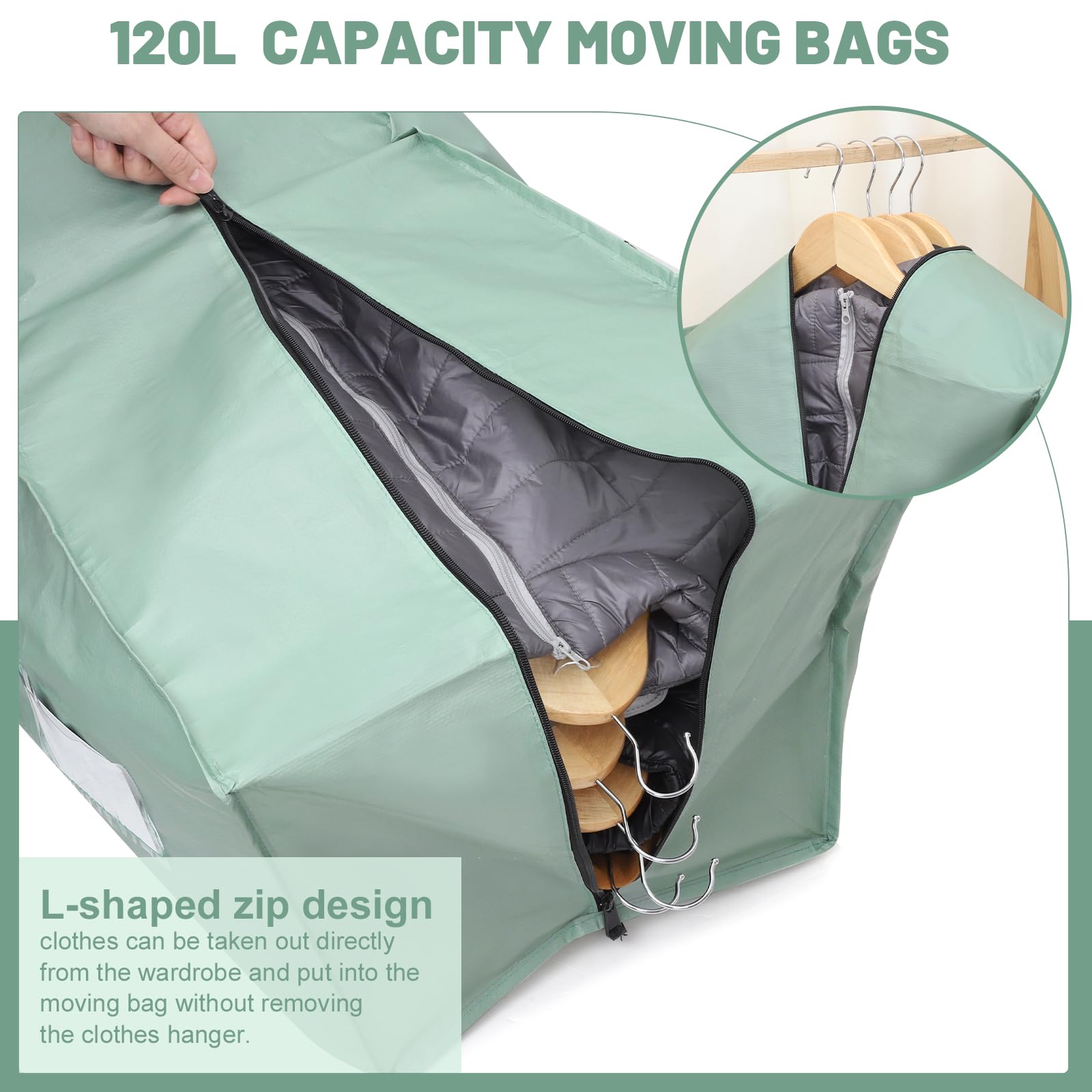 Dntorx 4 Pack 120L Moving Bags and Storage Bags, Large Moving Box with Zip
