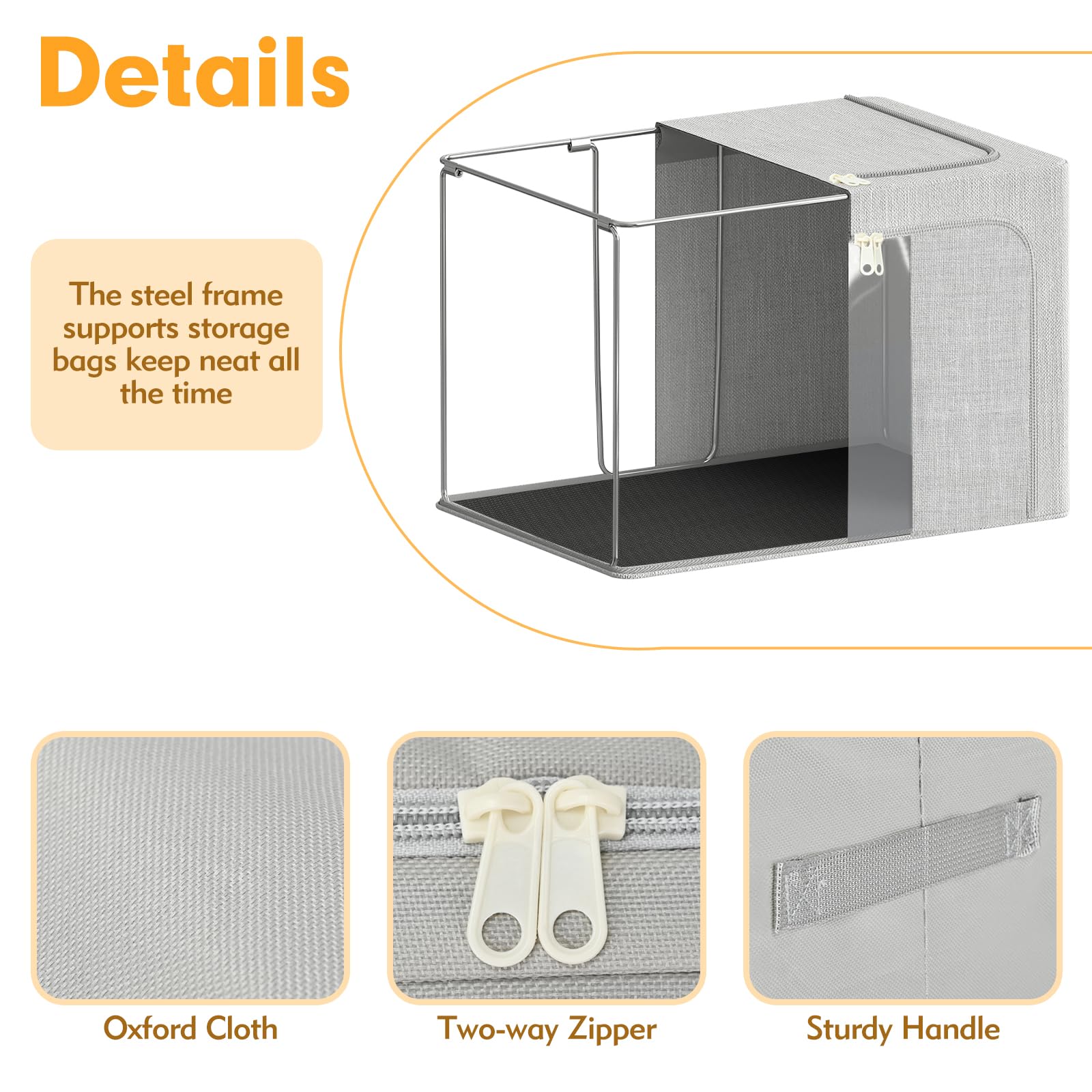 AIOR 2PCS 66L Clothes Storage Bags with Metal Frame, Foldable Fabric Storage Boxes with Clear Windows for Blankets Bedding Comforters