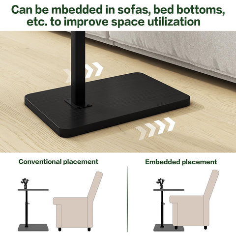 IBUYKE C Shaped Side Table,360° Swivel Height Adjustable,Black TVT003B