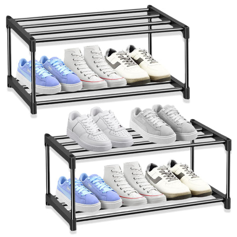 2-Tier Shoe Rack Small, Shoe Storage Organiser Set of 2, Durable Shoes Self