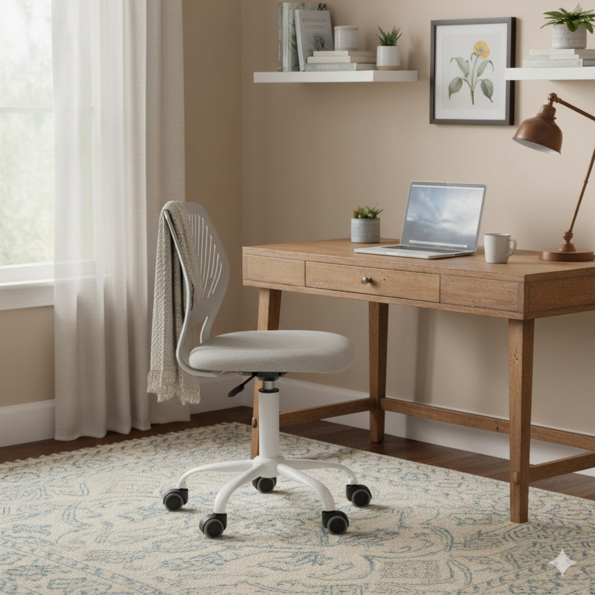 Homy Casa Desk Chair Linen Fabric Seat Ergonomic Swivel Task Chair without Armrest Adjustable Height Office Chair Home Office for Kids Teens