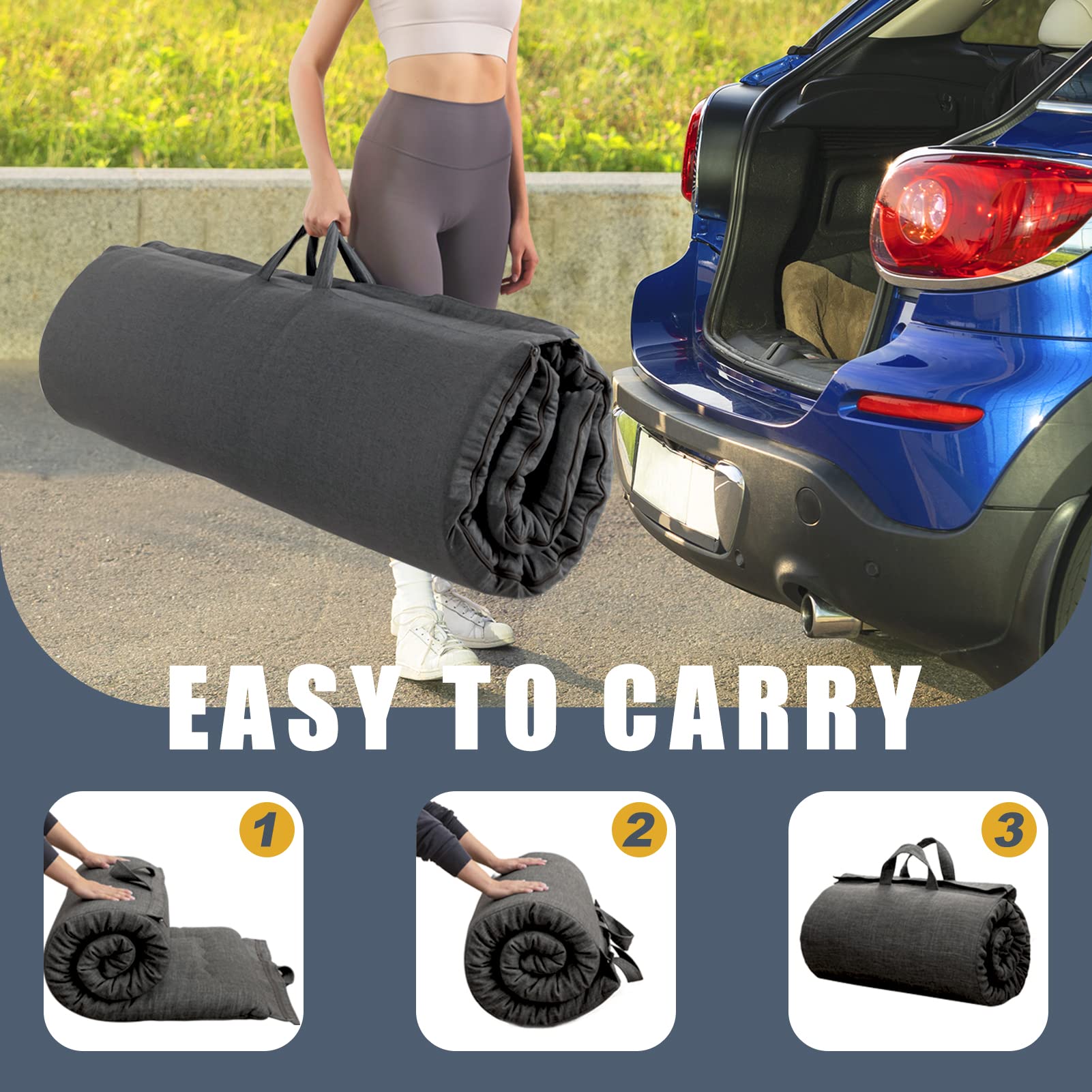 MAXYOYO Portable Foldable Futon Mattress, Hypoallergenic Fabric and Foam Mattress Pad with Handle and Zipper for Outdoor Indoor Camping Guest Car
