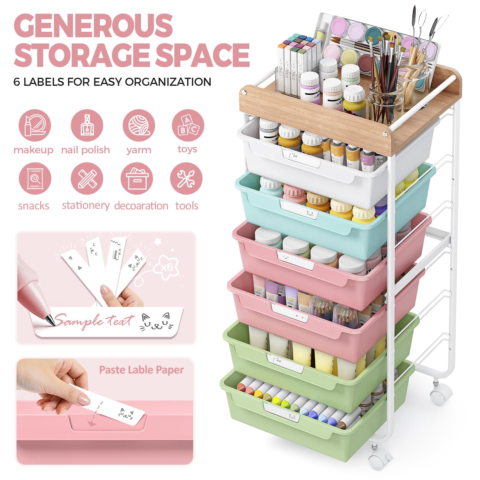 SYKIARIOL 6-Drawer Storage Cart