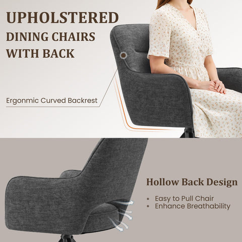 COLAMY 360°Swivel Dining Chairs Set of 6, Fabric Chairs for Dining Room with Armrests, Hollow Backrest and Thick Seat Cushion