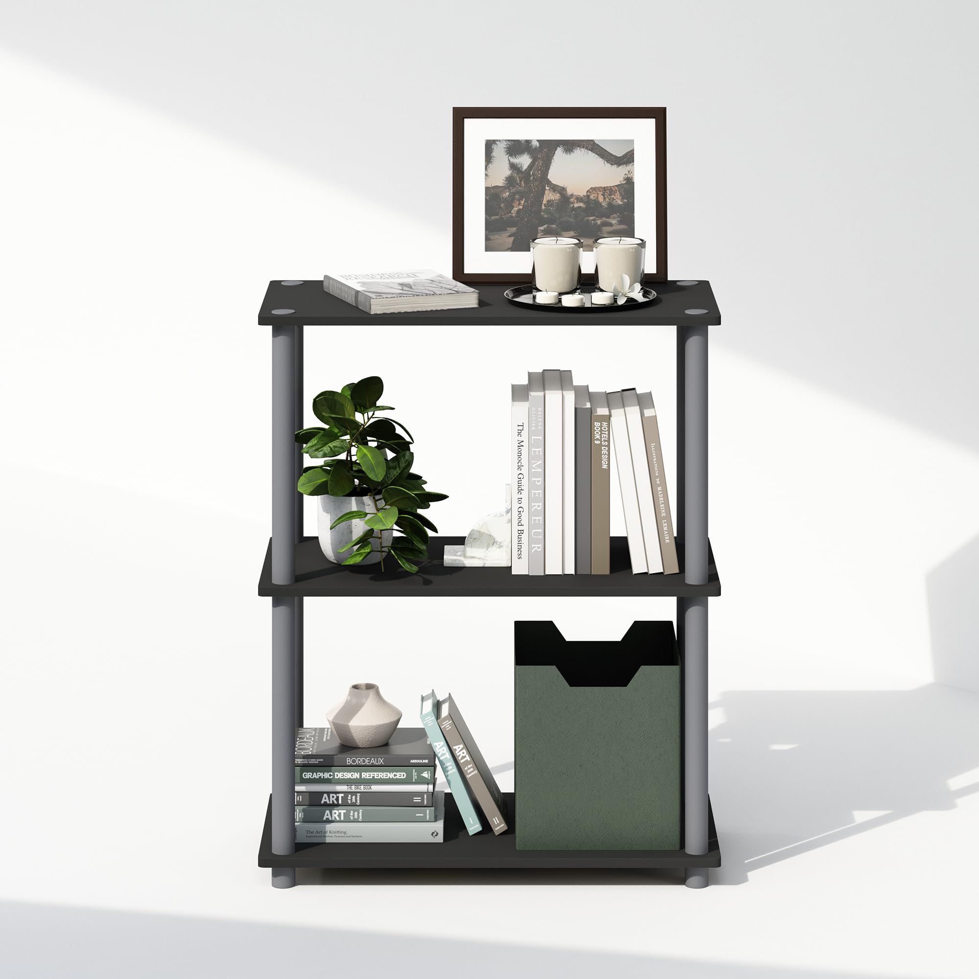 Furinno TURN-N-TUBE Book Shelf, 3-Tier Bookshelf, Bookcase with Multipurpose Compact Display Rack, 29.46 x 59.94 x 75.18 cm, for Living Room, Bedroom