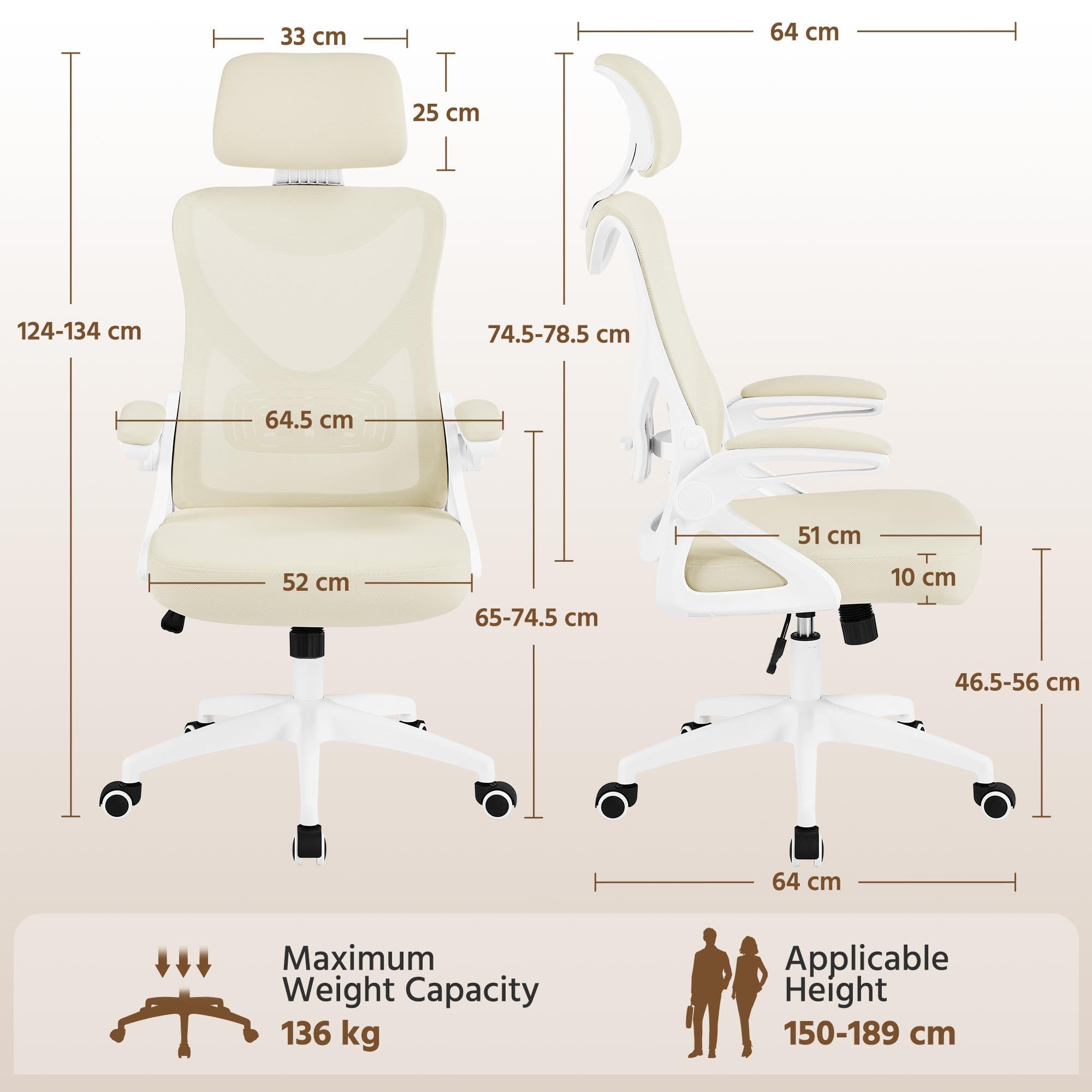 Yaheetech Ergonomic High Back Padded Office Chair with Lumbar Support Beige