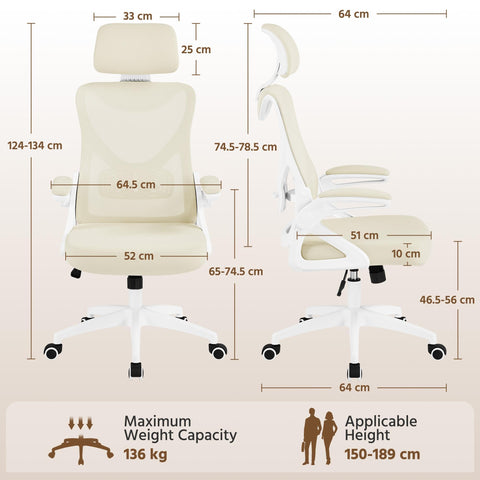 Yaheetech Ergonomic High Back Padded Office Chair with Lumbar Support Beige