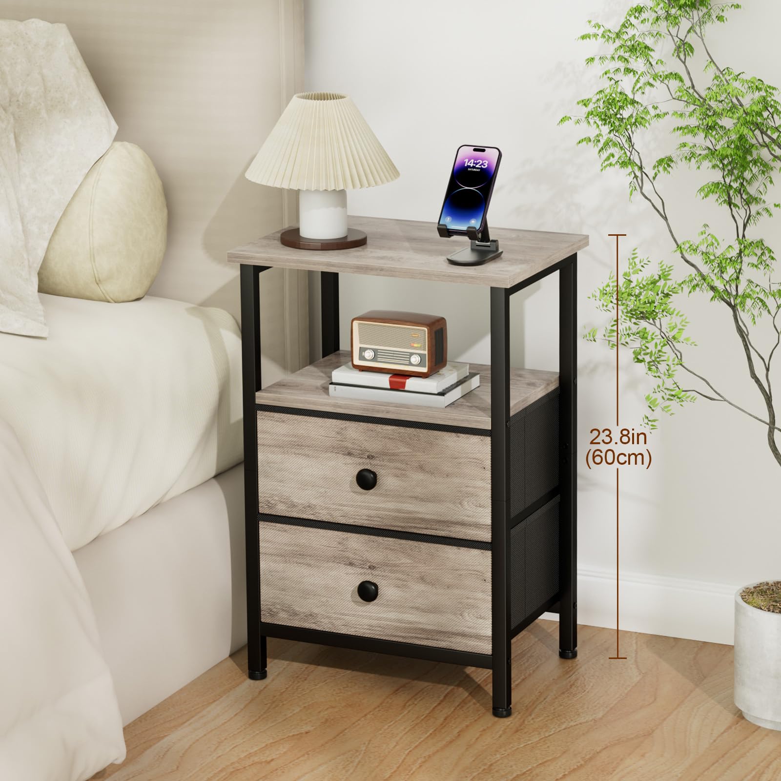 LOAKEKEL Bedside Table, Side Table with 2 Fabric Drawers, Sofa Table