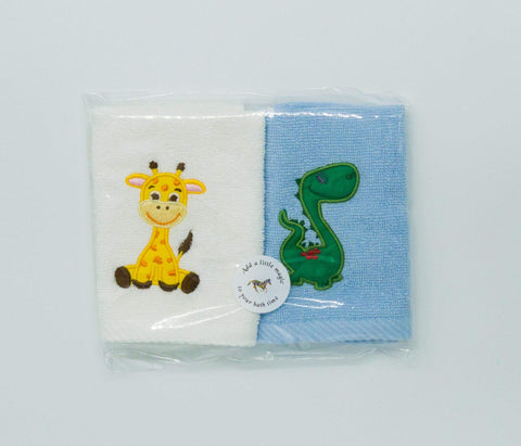 Lex's Linens Pack of 2 Kids Face Cloth (1 of Each) (Giraffe & Dinosaur)