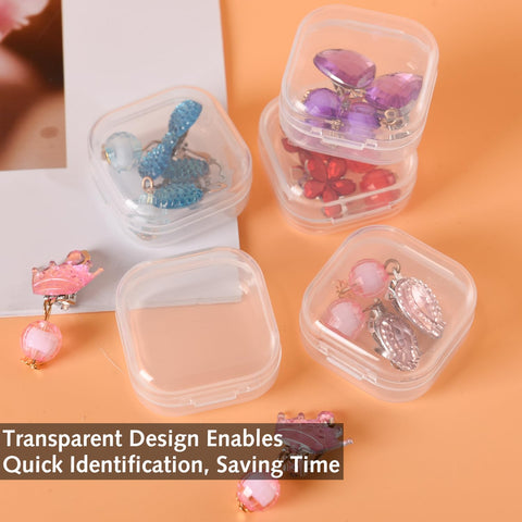 6pcs Small Square Clear Plastic Organizer Boxes Plastic Boxes with Lids