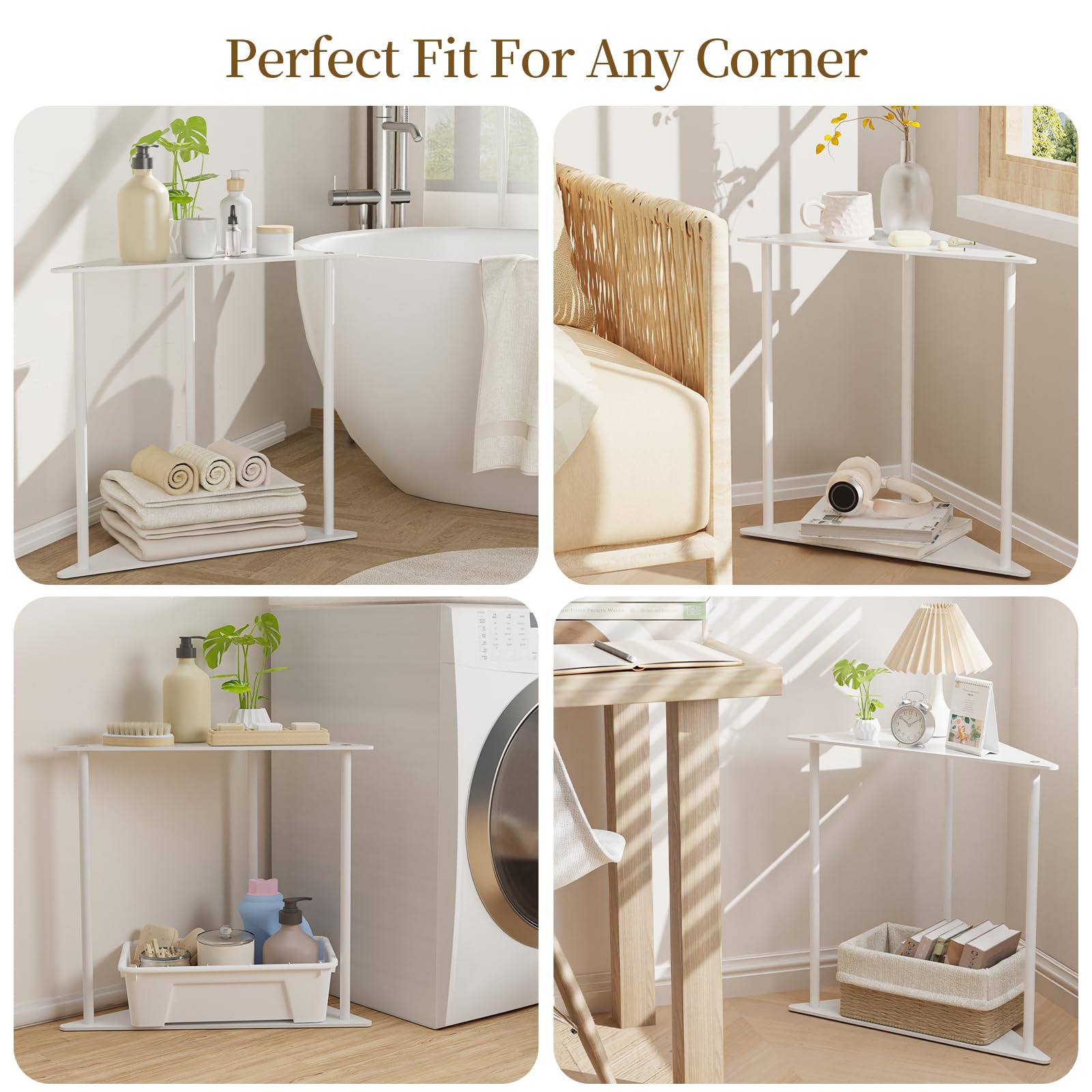 Yawinhe Triangle Metal Side Table,2-Tier Small Corner Table,White,2 Pack